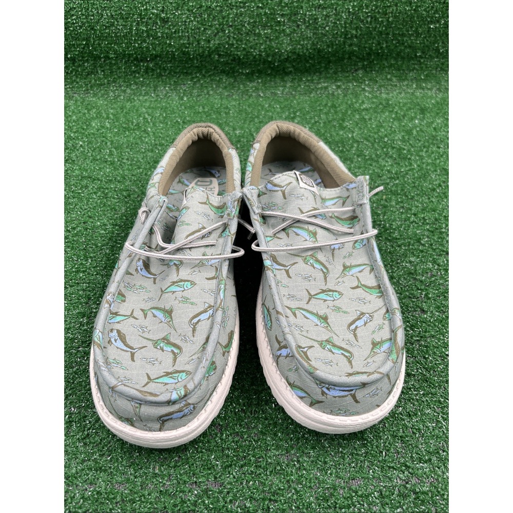 Hey Dude Wally Bluewater Fish Themed Slip On Shoes Green Mens Size 9 New No Tags
